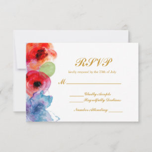 Helle Aquarell-Blumen-Hochzeit RSVP  Karte