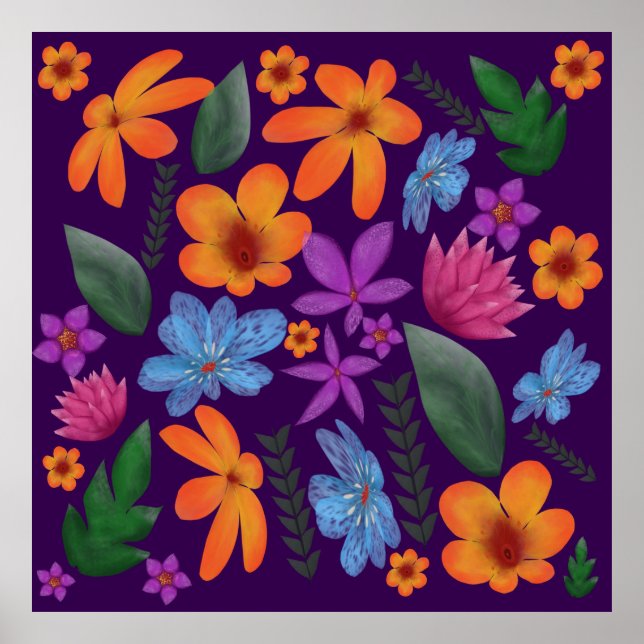 Helle Aquarell-Blumenmuster Botanik-Ästhetik Poster (Vorne)