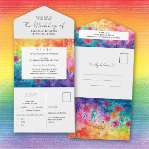Helle Aquarell-Gradient-Wiesenblumen-Hochzeit All In One Einladung