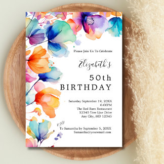 Helle Aquarellblume 50. Geburtstag Einladung