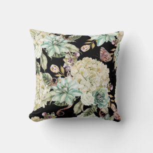 Helle Aquarellfarbe: Hortensien-Rosen-Muster. Kissen