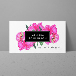 Helle Aquarellfarben Pink Peonies Floral Bouquet Visitenkarte