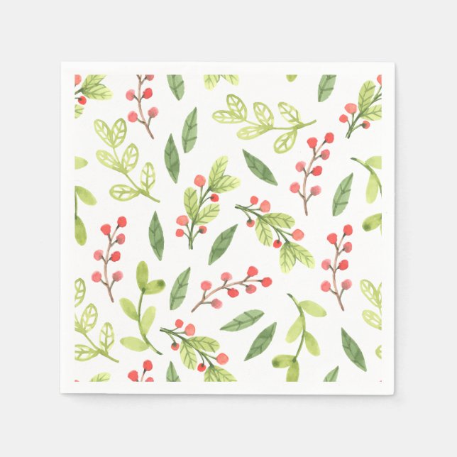 Helle Aquarellfarben Weihnachtsmistletogramm Muste Serviette (Vorderseite)