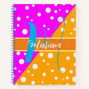 Helle ästhetische Orange & Pink Name Monogramm Notizbuch