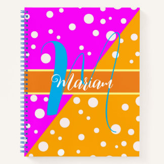 Helle ästhetische Orange & Pink Name Monogramm Notizbuch