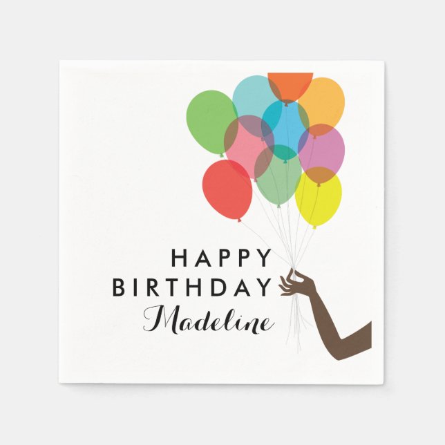 Helle Balloons individuelles Happy Birthday Napkin Serviette (Vorderseite)