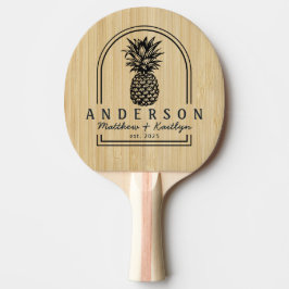Helle Bambus-Ananas-Hochzeitsbogen & Name Tischtennis Schläger
