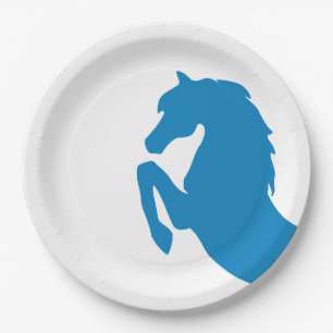 Helle blaue aufrichtenpferdeSilhouette Pappteller
