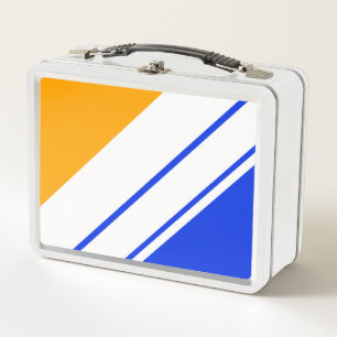 Helle, blaue, gelbe, weiße Streifen Metall Brotdose