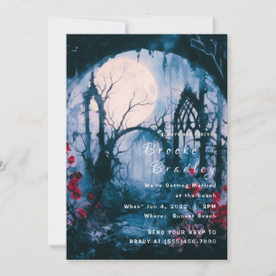 Helle Blaue Himmel & Rote Rosen Gotische Hochzeit Einladung