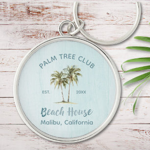 Helle blaue Holzpalmen Modernes Strandhaus Schlüsselanhänger