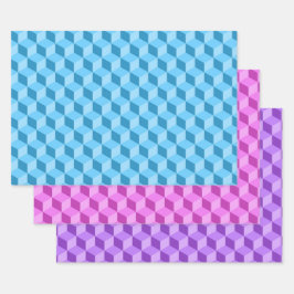 HELLE BLAUE PINK LILA GEOMETRISCHE KUBPATTER GESCHENKPAPIER SET