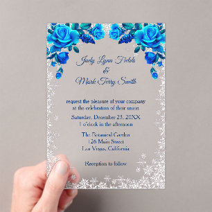 Helle blaue Rose Snowflake Weihnachten Acryleinladungen