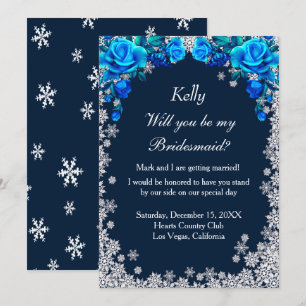 Helle blaue Rosen-Schneeflocken-Weihnachts-Brautju Einladung