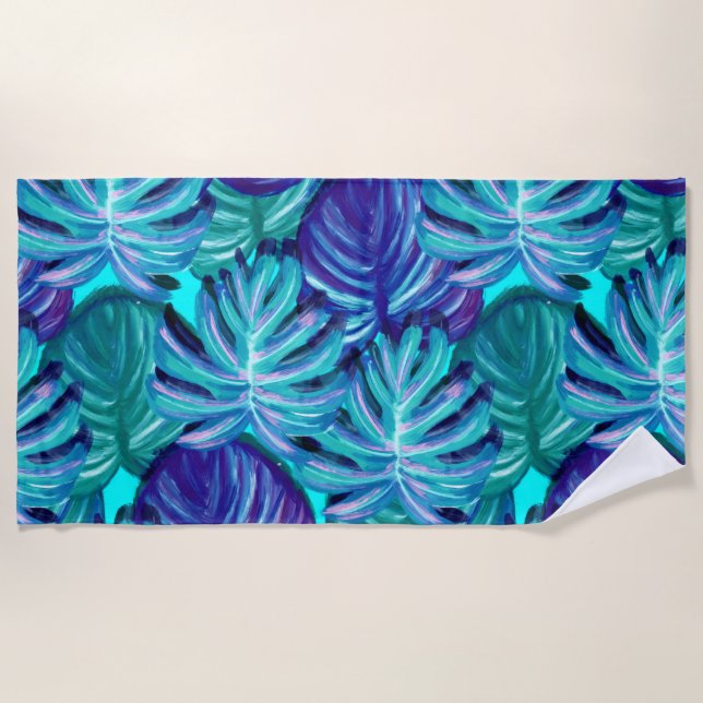 Helle blaue und grüne Palmen Blätter Gepäckträger  Strandtuch (Vorderseite)