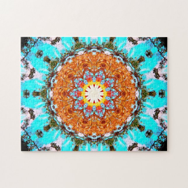 Helle blaue und orange sternförmige Mandala Puzzle (Horizontal)