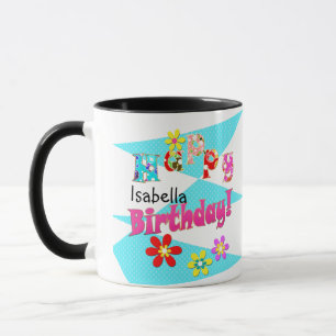 Helle blaue weiße rosa Kinder spaßige Blumen Carto Tasse