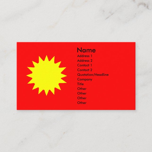 Helle Blazing Yellow Sun auf Red Background Solar Visitenkarte (Vorderseite)