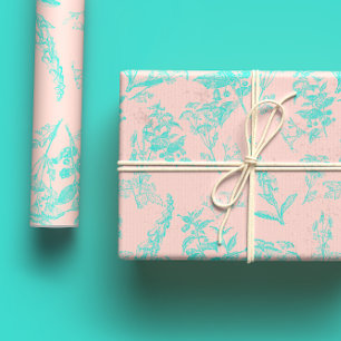 Helle Blu & Peach Wildblume Untere Linie Art Geschenkpapier Set