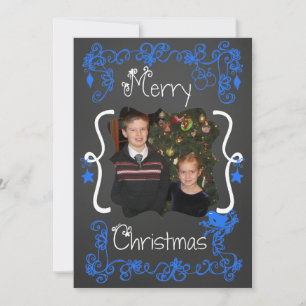 Helle Blue Scrolls Individualisierte Foto Holiday  Feiertagskarte