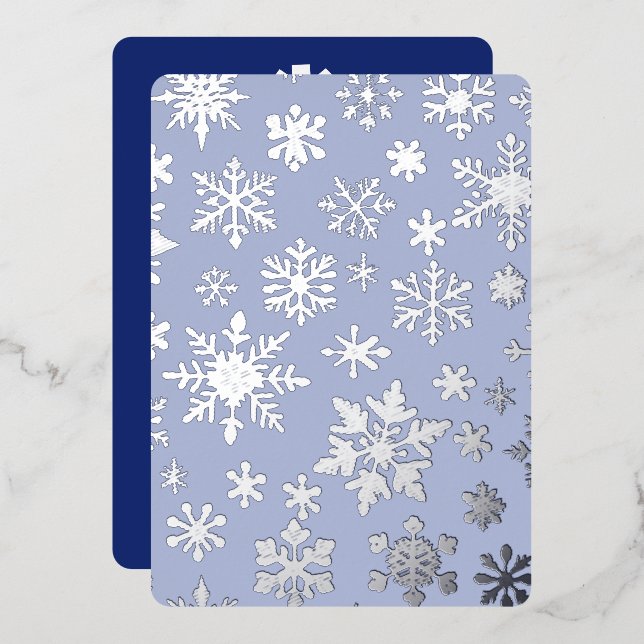 Helle Blue Silver Snowflake Foil Flat Holiday Card Folieneinladung (Vorderseite/Rückseite)