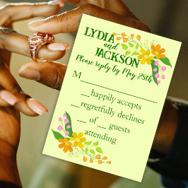 Helle Blume auf blassgelber Hochzeit RSVP Karte