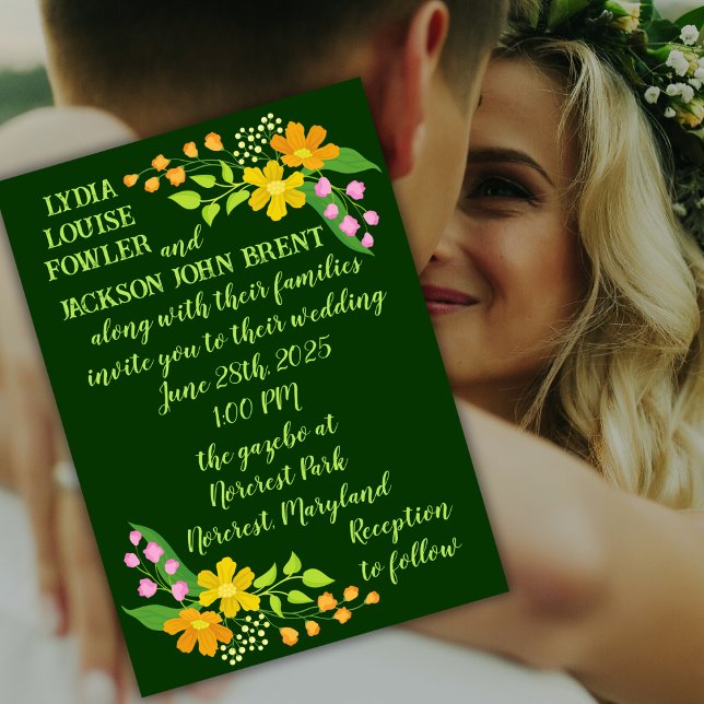 Helle Blume auf tiefgrüner Hochzeit Einladung (Von Creator hochgeladen)