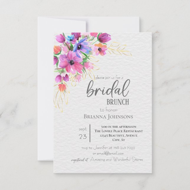 Helle Blume Golden Greenery Bridal Brunch Einladung (Vorderseite)
