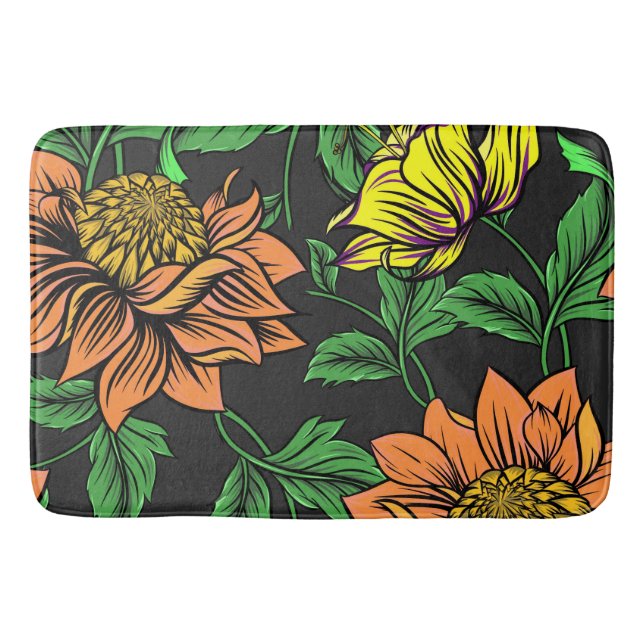 Helle Blume Pop aus schwarzem Hintergrund Badematte (Vorderseite)