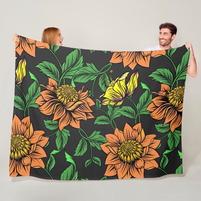 Helle Blume Pop aus schwarzem Hintergrund Fleecedecke (Beispiel)