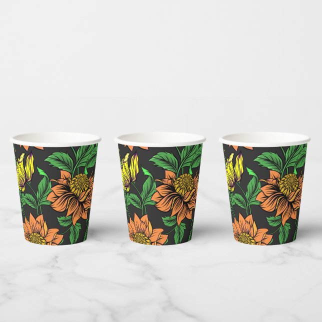 Helle Blume Pop aus schwarzem Hintergrund Pappbecher (Multi)