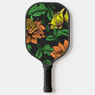 Helle Blume Pop aus schwarzem Hintergrund Pickleball Schläger