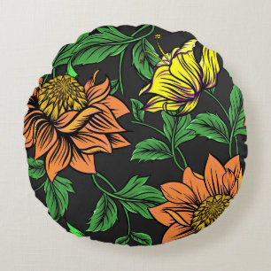 Helle Blume Pop aus schwarzem Hintergrund Rundes Kissen