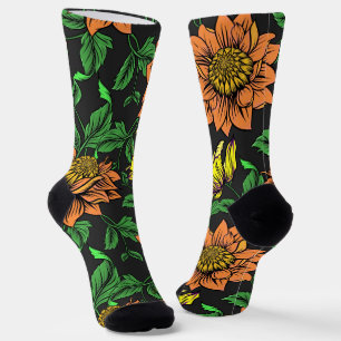 Helle Blume Pop aus schwarzem Hintergrund Socken
