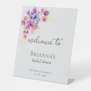 Helle Blume und Gold Brautparty Willkommen Sockelschild