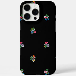 Helle Blumen, Blätter und Paisleys Schwarz iPhone 16 Pro Max Hülle