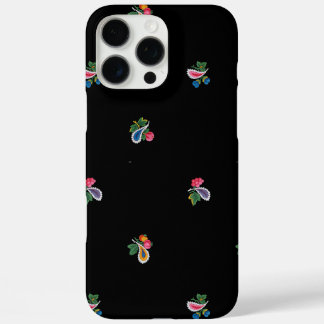 Helle Blumen, Blätter und Paisleys Schwarz iPhone 16 Pro Max Hülle