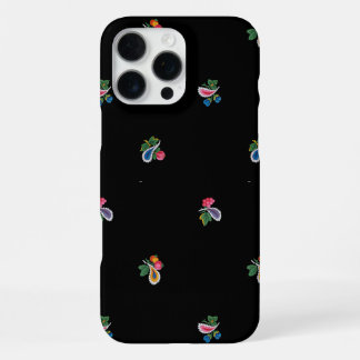 Helle Blumen, Blätter und Paisleys Schwarz iPhone 16 Pro Max Hülle