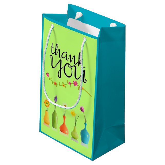 Helle Blumen danken Ihnen Geschenk-Tasche Kleine Geschenktüte (Rückseite Schrägansicht)