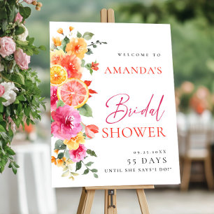 Helle Blumen Florale Zitrus Hochzeitsdusche WELKOM Poster