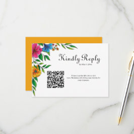 Helle Blumen Frühling Sommer Hochzeit QR-Code RSVP Karte