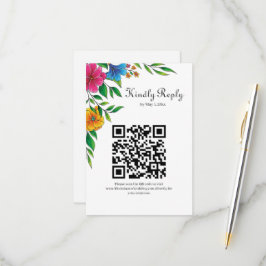 Helle Blumen Frühling Sommer Hochzeit QR-Code RSVP Karte