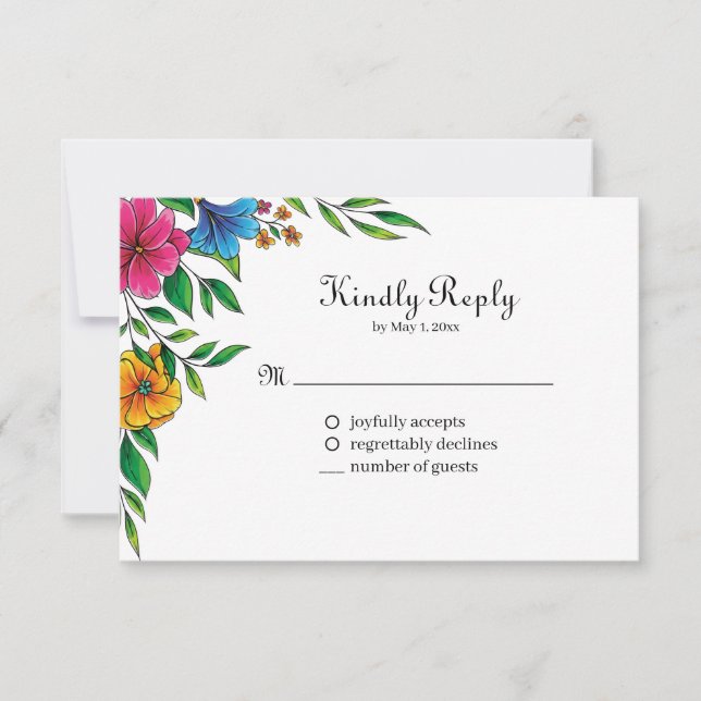 Helle Blumen Frühling Sommer Hochzeit QR-Code RSVP Karte (Vorderseite)