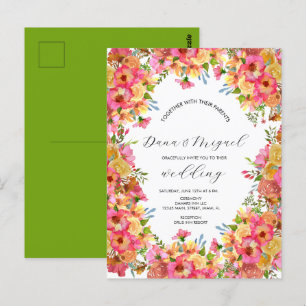 Helle Blumen in Rosa, Bunte Wasserfarben-Hochzeit  Postkarte