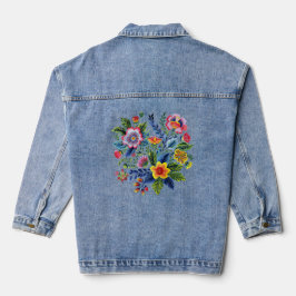 Helle Blumen Wildblumen Faux-Garnstickerei  Jeansjacke