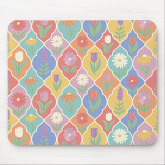 Helle Blumendrachen-Rahmenmuster – Farbige Botanik Mousepad