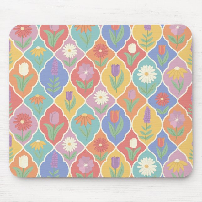 Helle Blumendrachen-Rahmenmuster – Farbige Botanik Mousepad (Vorne)