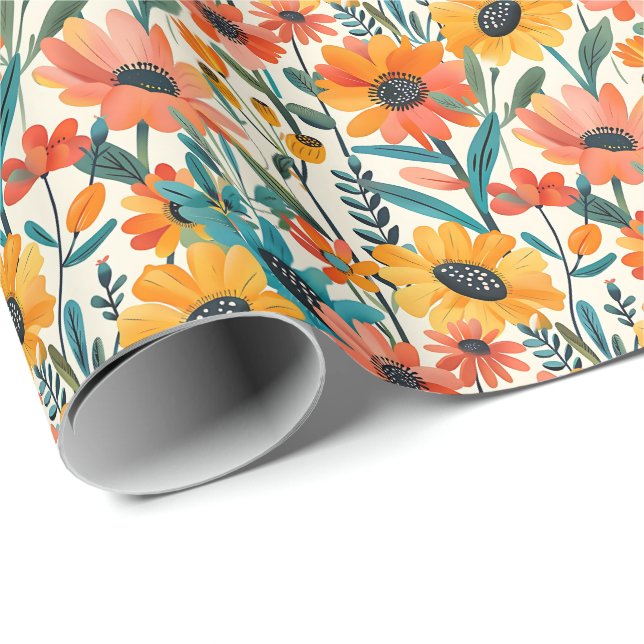 Helle Blumeneinwickelpapier Geschenkpapier (Rolleneckpunkt)