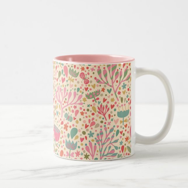 Helle Blumenelemente Zweifarbige Tasse (Rechts)