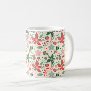 Helle Blumengestaltung mit grünen Blättern und Pun Kaffeetasse
